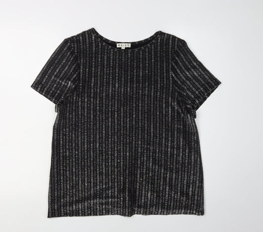 Reiss Women's Black Striped T-Shirt M Round Neck