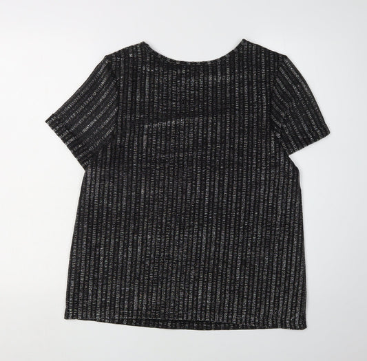 Reiss Women's Black Striped T-Shirt M Round Neck