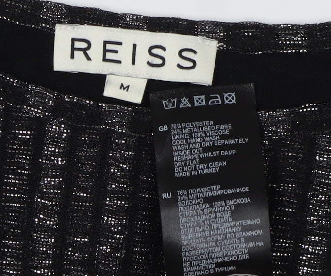 Reiss Women's Black Striped T-Shirt M Round Neck