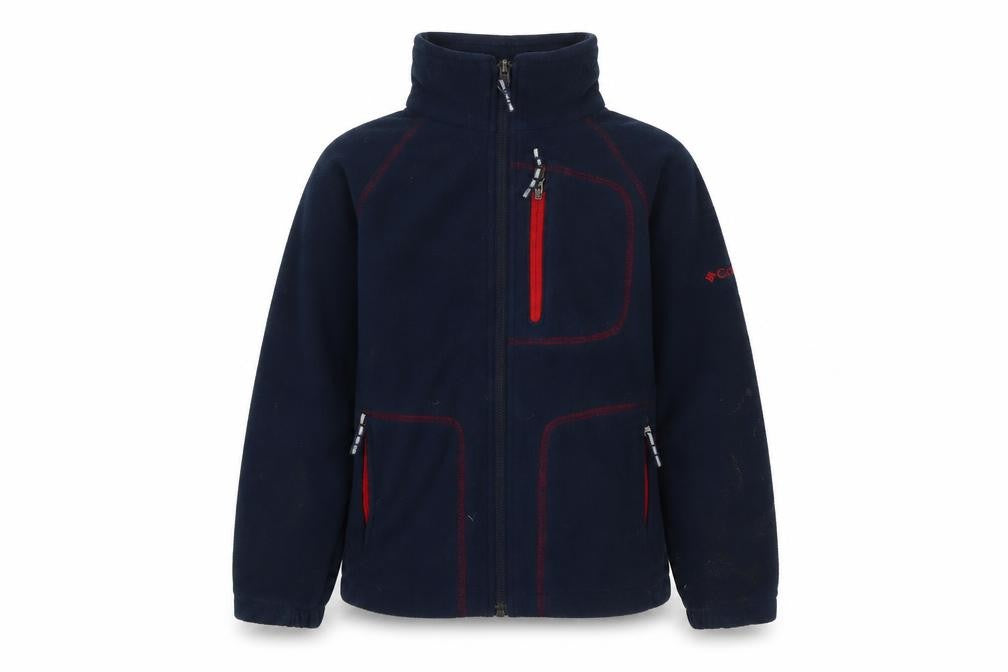 Front view of Columbia boys’ blue track jacket s full zip outdoor