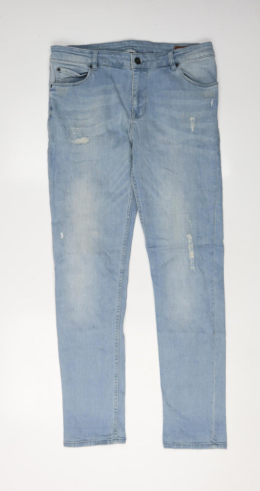 ASOS Men’s Blue Straight Jeans, L, Distressed Style