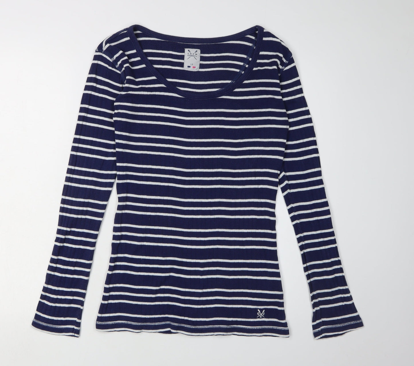 Crew Clothing Co. Women's Blue Striped T-Shirt, Size 12