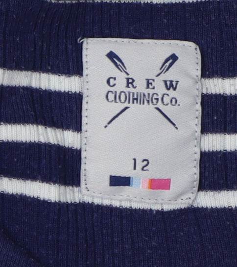 Crew Clothing Co. Women's Blue Striped T-Shirt, Size 12