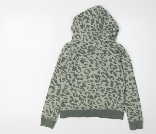 H&M Girls Green Leopard Print Pullover Hoodie, 9-10 Years