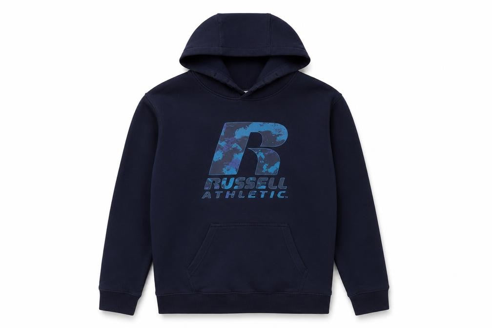 Front view of Russell Athletic boys’ blue pullover hoodie 14-15 years