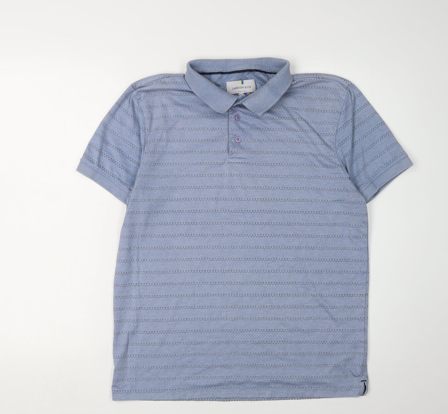 Larsson & Co Men's Polo Shirt Blue M Geometric Cotton Casual