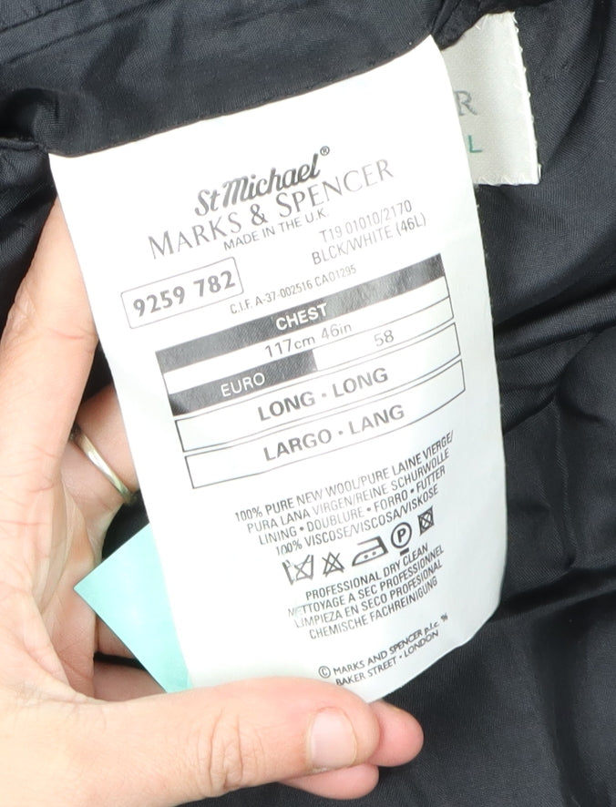 Marks & Spencer Men's Wool Blazer 46L Black White