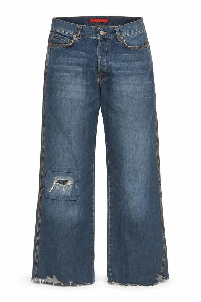 FCUK Men's Blue Wide-Leg Jeans Size 30 Distressed