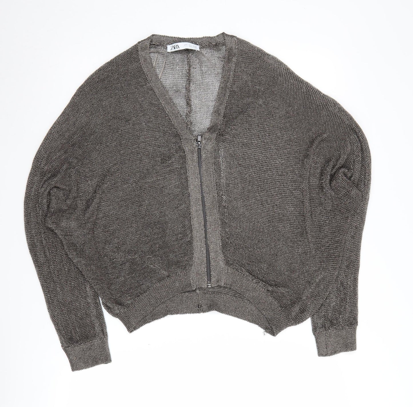 Zara Women’s Grey Full Zip Jumper, Size 12, V-Neck