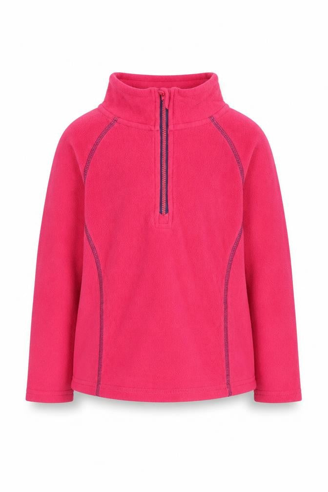 Front view of Crane girls’ pink fleece 1/4 zip sweatshirt, 5-6 years