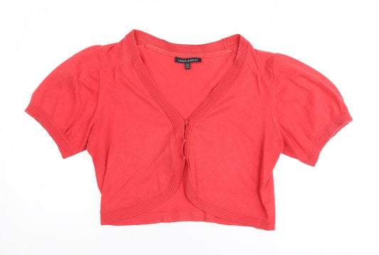 Laura Ashley Women's Red Cardigan, Size 12 V-Neck Puff Sleeve