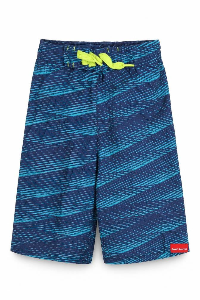 Front view of Hot Tuna boys’ blue striped board shorts 9-10 years