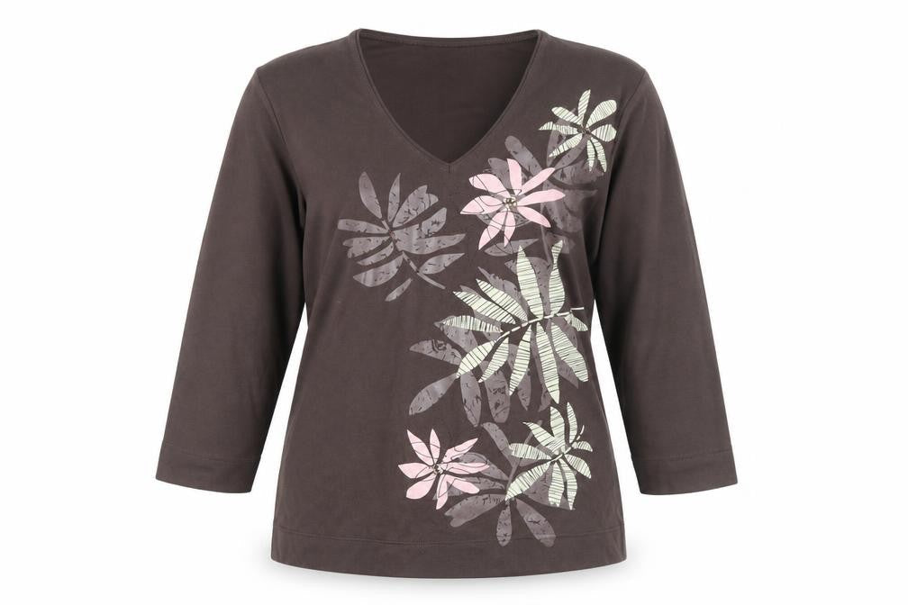TIGI Wear Women's Grey Floral T-Shirt, Size 14, Casual Elegance