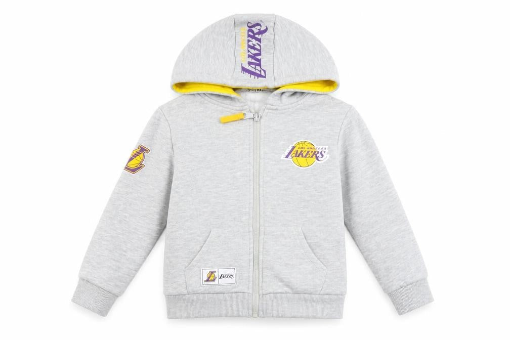 Front view of NBA boys’ grey la lakers hooded jacket 3-4 years