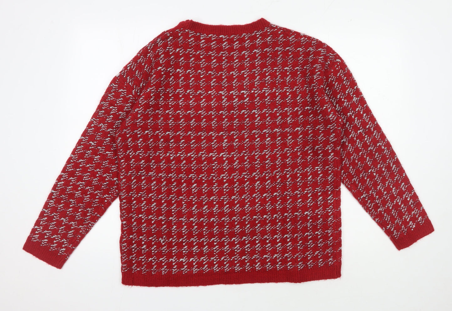 Damart Women's Red Pullover Jumper - Medium Geometric