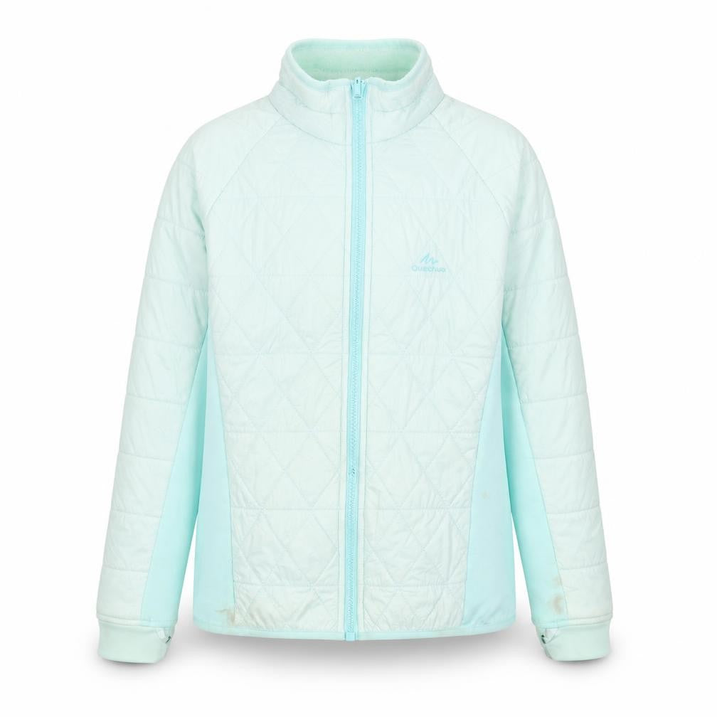 Front view of Decathlon girls’ blue puffer jacket 10 years winter coat
