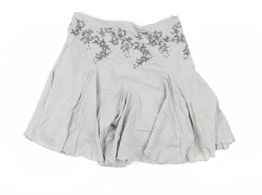 Ted Baker Women's Grey A-Line Skirt, Size 4, Embroidered
