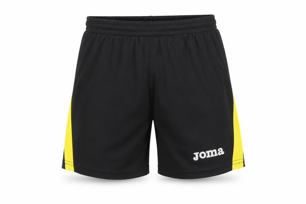 Front view of Joma boys’' black athletic shorts, size 10