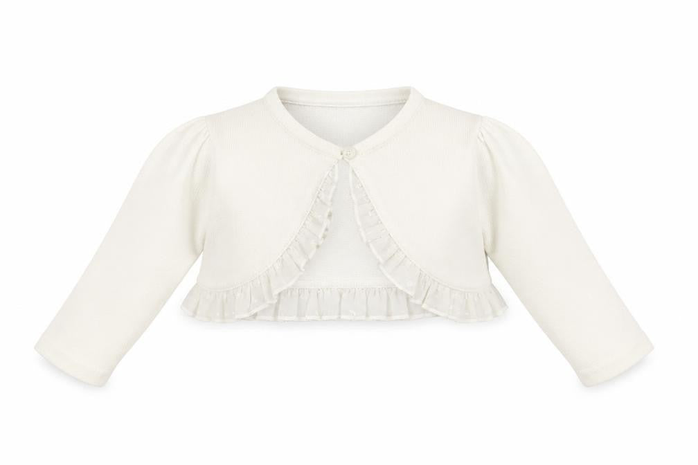 Front view of Jasper Conran girls’ white shrug 12-18 months