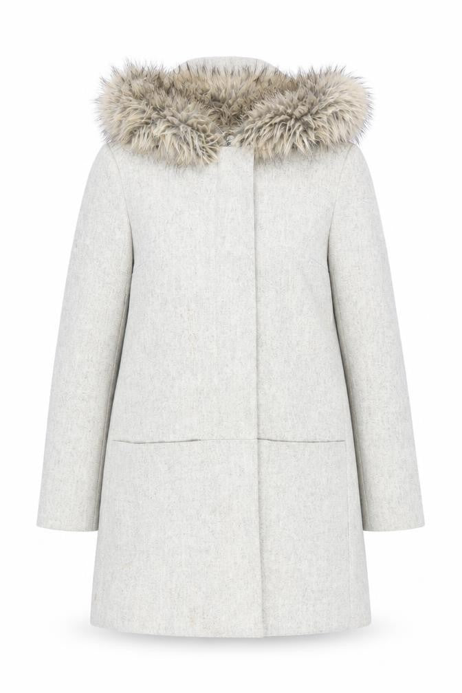 Front view of French Connection Women's Grey Hooded Overcoat, size 8