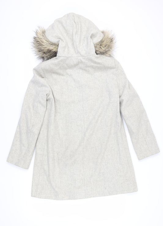 French Connection Women's Grey Hooded Overcoat Size 8