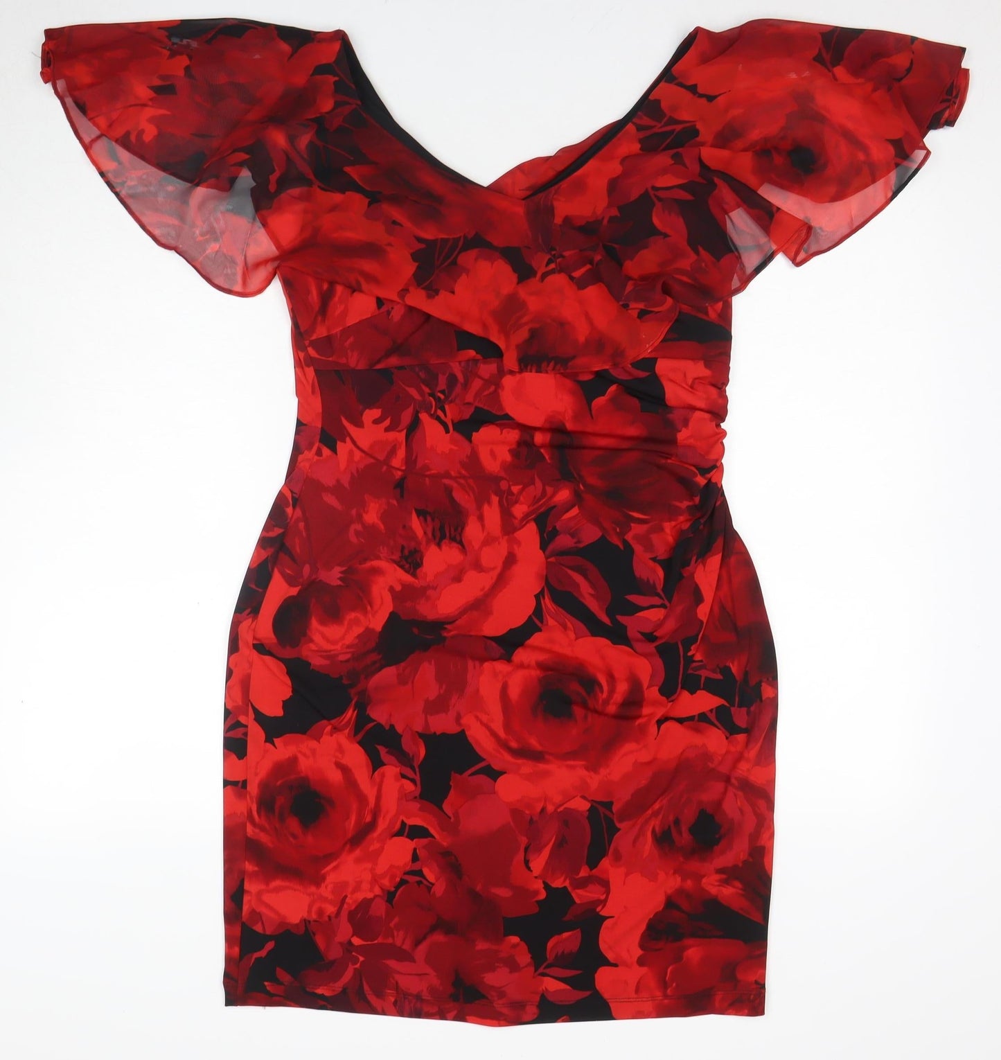 Connected Apparel Women's Red Floral Sheath Dress Size 10