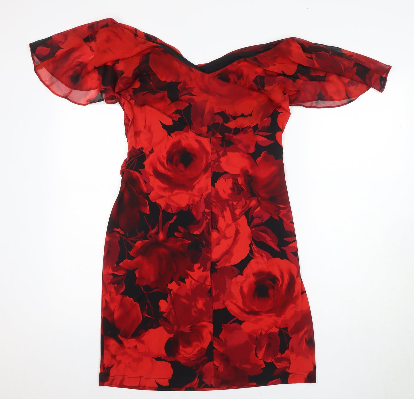 Connected Apparel Women's Red Floral Sheath Dress Size 10