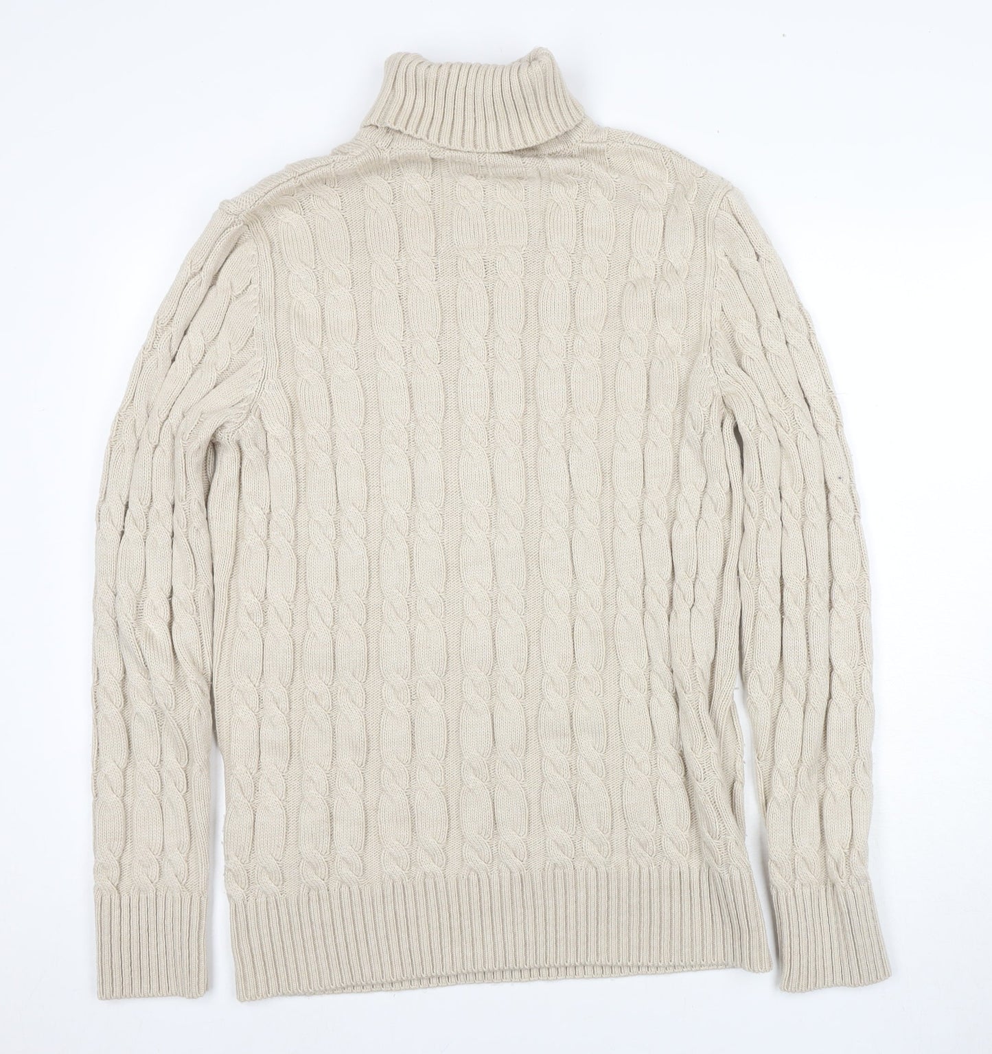 Superdry Women's Beige Roll Neck Cable-Knit Jumper 2XL