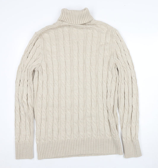 Superdry Women's Beige Roll Neck Cable-Knit Jumper 2XL