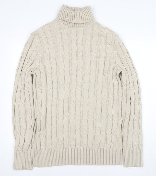 Superdry Women's Beige Roll Neck Cable-Knit Jumper 2XL