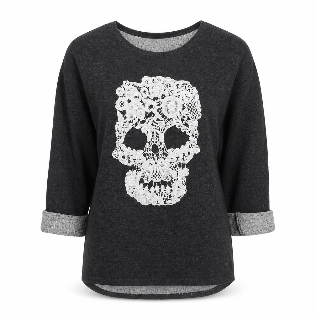 H&M Women Grey Skull Pullover Sweatshirt Size 6