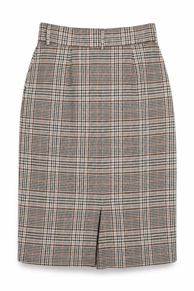 Marks and Spencer Women's Brown Check Pleated Skirt - Size 12