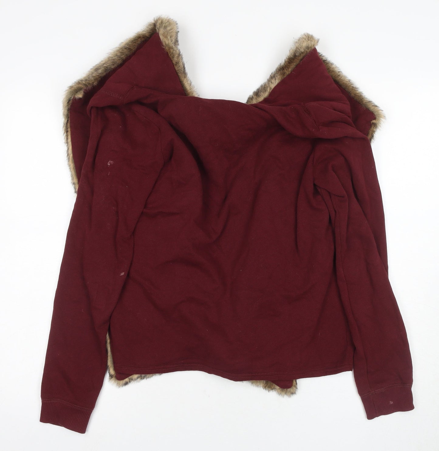 Hollister Women's Red Faux Fur Hooded Jacket M