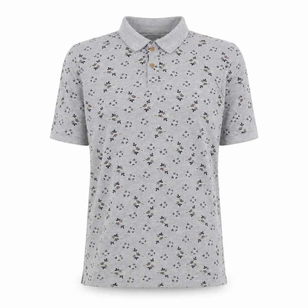 Grey Floral Polo Shirt, Unisex L, Classic Casual Style