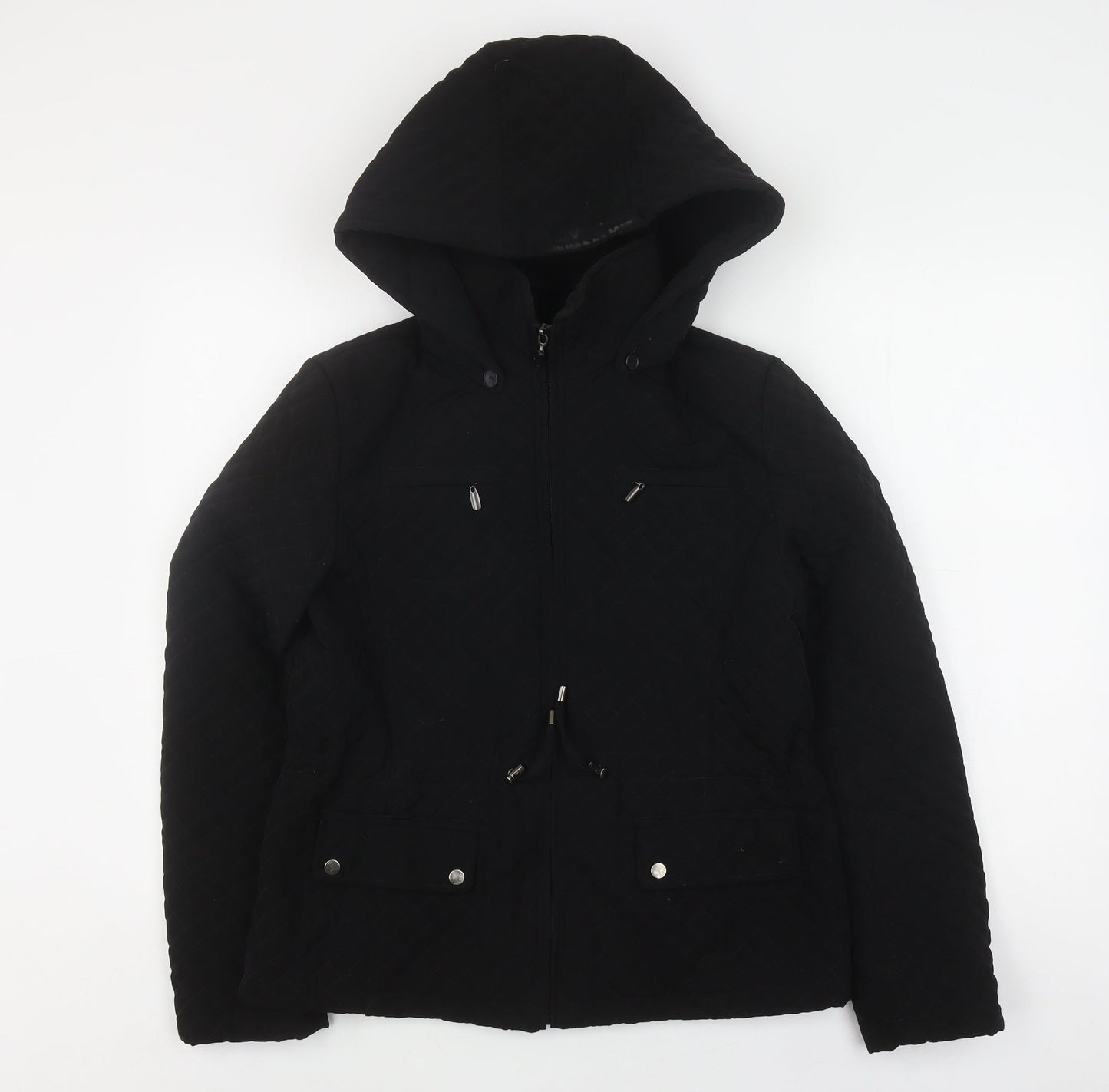 Portrait Women's Black Quilted Hooded Jacket, Size S
