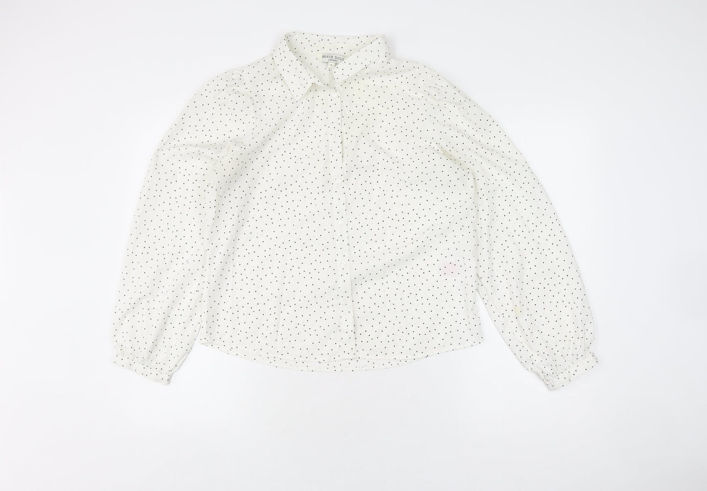 Brave Soul Women’s White Polka Dot Button-Up Shirt S