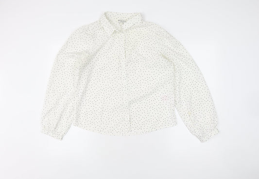 Brave Soul Women’s White Polka Dot Button-Up Shirt S