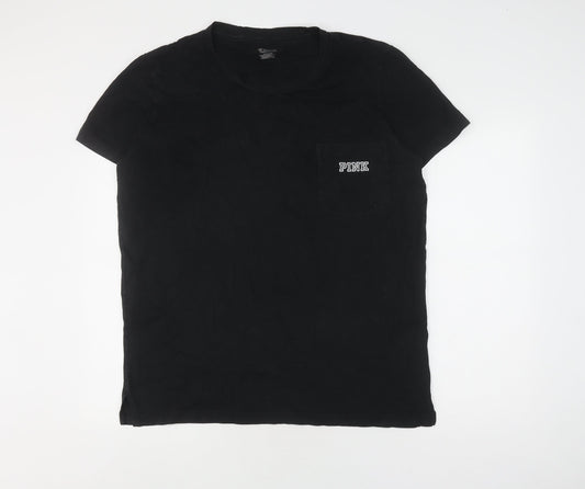 Pink Women's Black T-Shirt Size L Crew Neck