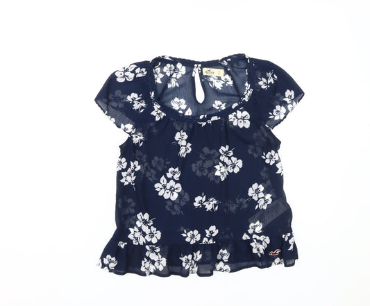 Hollister Women's Floral Blue Tunic Blouse, Size S