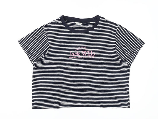 Jack Wills Women's Black Striped T-Shirt, Size 10