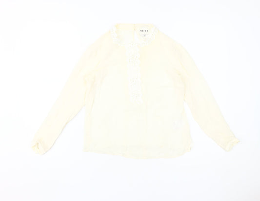 Reiss Women's Ivory Lace Accent Long Sleeve Blouse Size 10