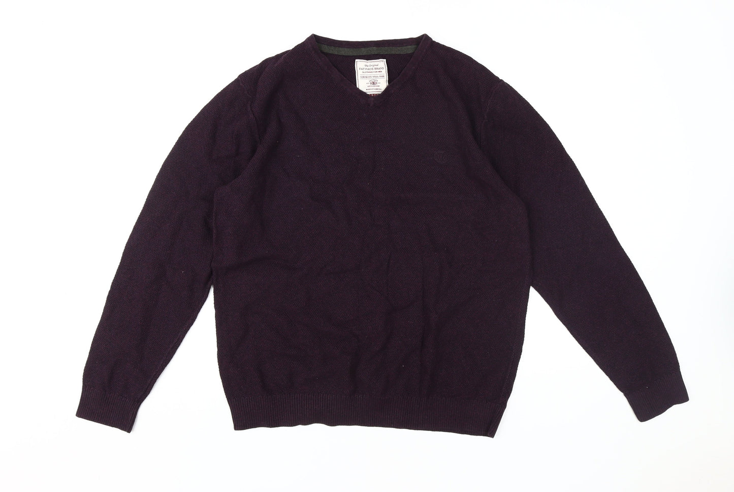 Fat Face Men's Purple V-Neck Cotton Cashmere Jumper M