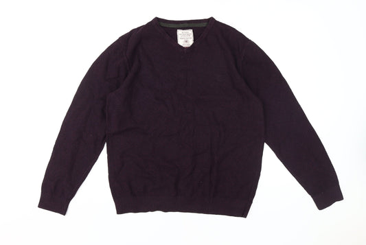 Fat Face Men's Purple V-Neck Cotton Cashmere Jumper M