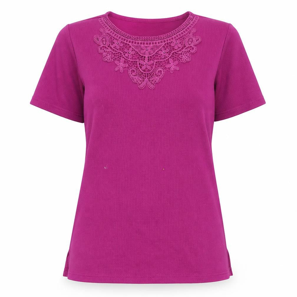 Bonmarché Women's Purple Embroidered T-Shirt - Size S
