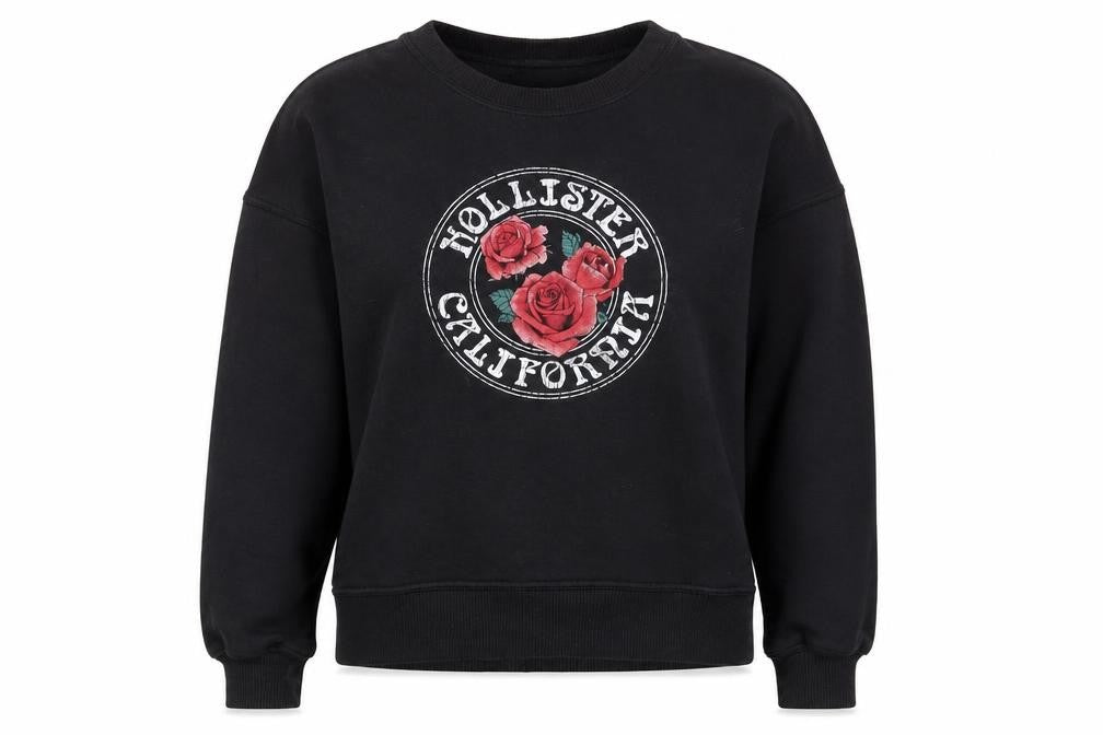 Womens UK XS Relaxed Hollister Black Pullover Sweatshirt
