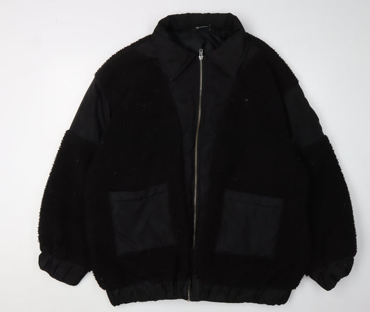PrettyLittleThing Women's Black Fleece Jacket Size 12