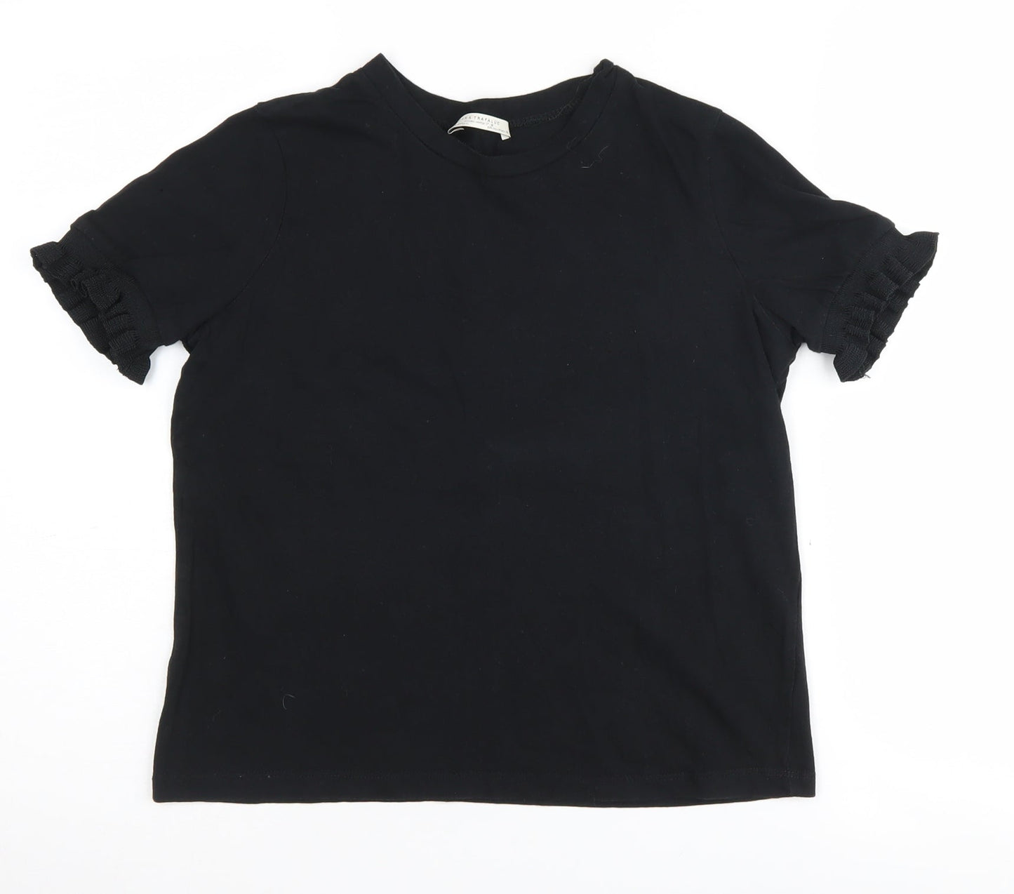 Zara Women's Black Ruffle Sleeve T-Shirt, Medium