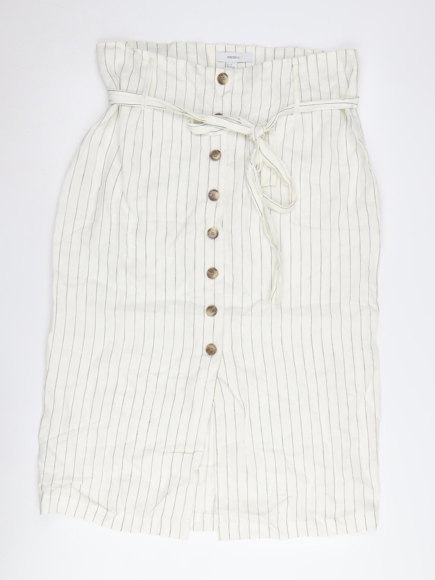 Forever 21 Women's Ivory Striped Midi Pencil Skirt