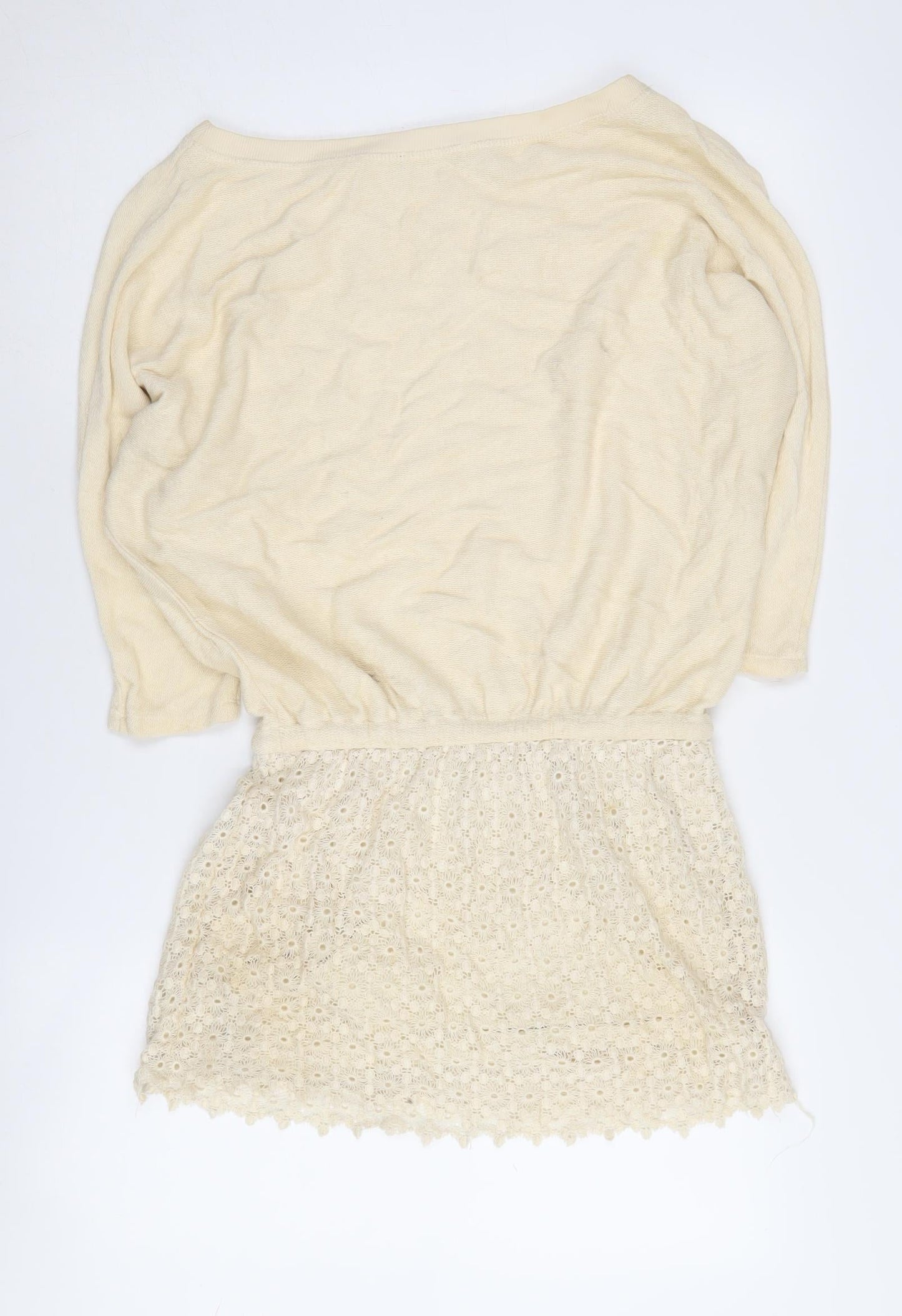 Zara Women's Beige S Short Shift Dress with Crochet Detail