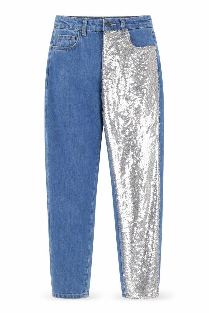 Pull & Bear Women's Blue Sequin Mom Jeans Size 4